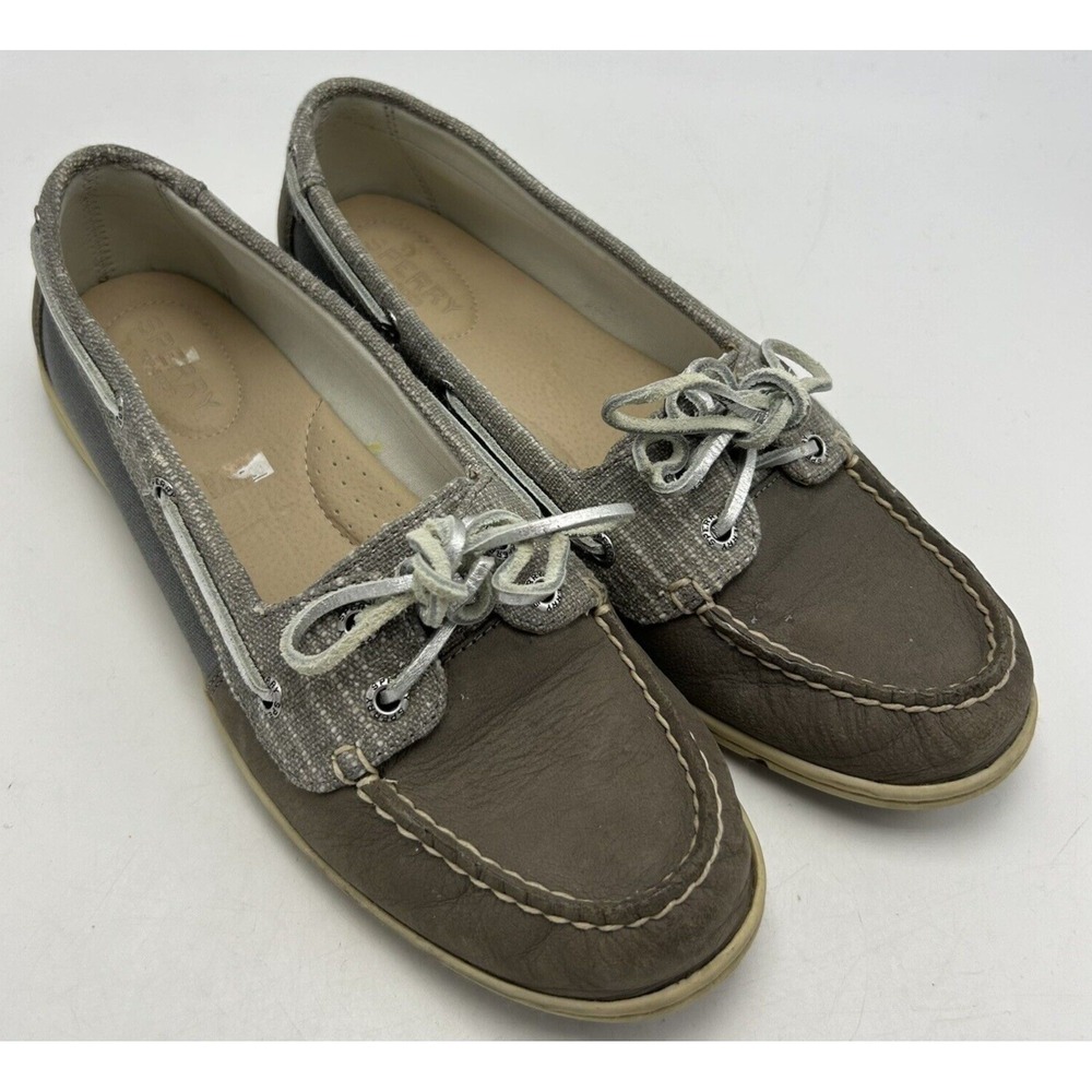 Sperry Top-Sider Boat Shoes Womens 10 M Gray Leather Canvas Two-Tone